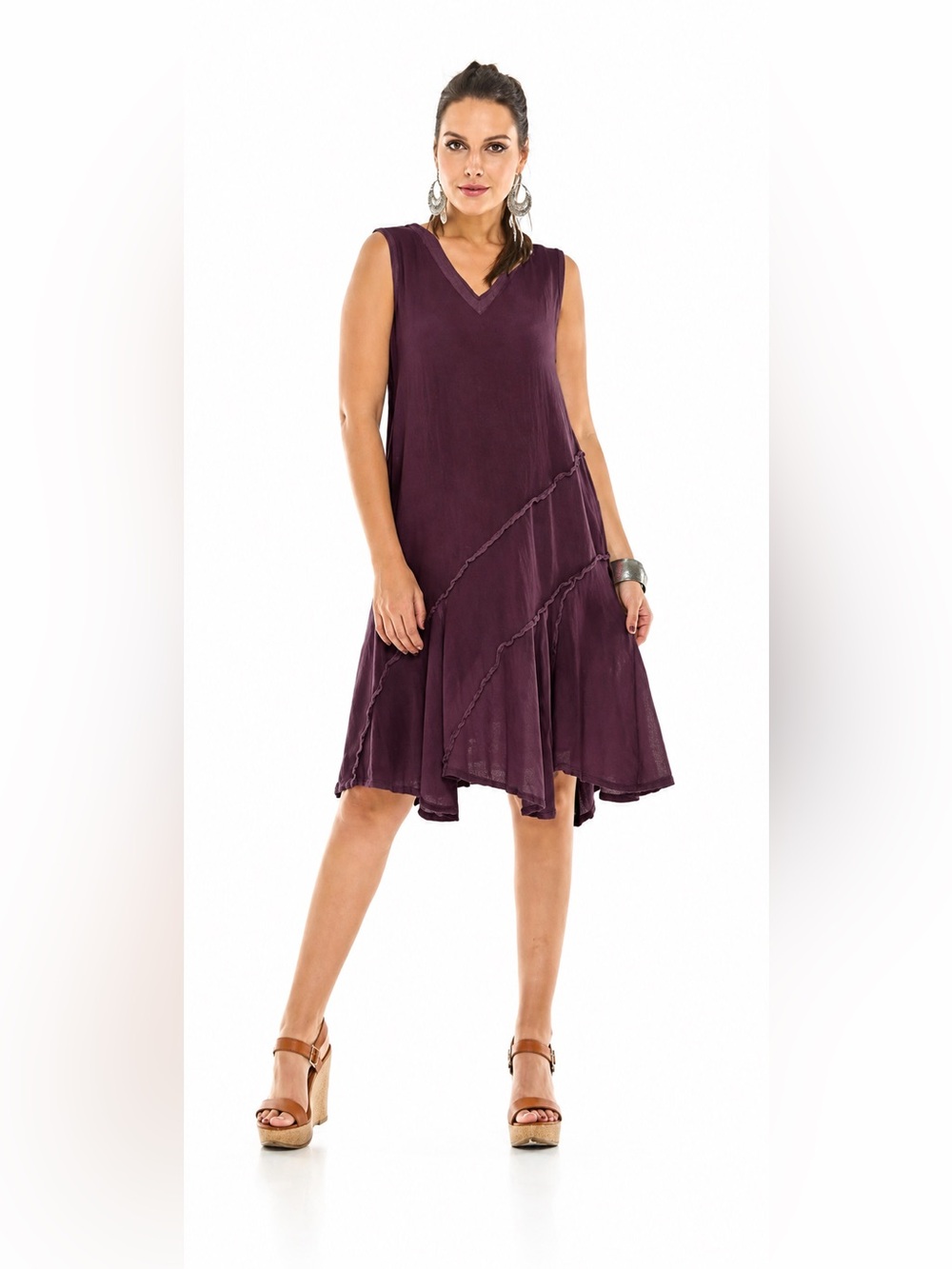 Oh My Gauze! Plum Burgundy Tabasco Sleeveless V-Neck Flowing Midi Dress Size 3